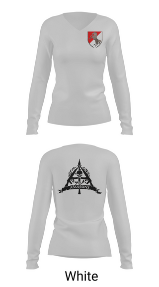 Womens Long Sleeve Vneck Shirt, 1/11 ACR Assassin Troop, Army, Teamtime, Team time, sublimation, custom sports apparel, team uniforms, spirit wear, spiritwear, sports uniforms, custom shirts, team store, custom team store, fundraiser sports, apparel fundraiser