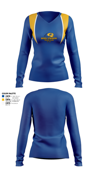 Womens Long Sleeve Vneck Shirt, Quick Striders, Track & Field, Teamtime, Team time, sublimation, custom sports apparel, team uniforms, spirit wear, spiritwear, sports uniforms, custom shirts, team store, custom team store, fundraiser sports, apparel fundraiser