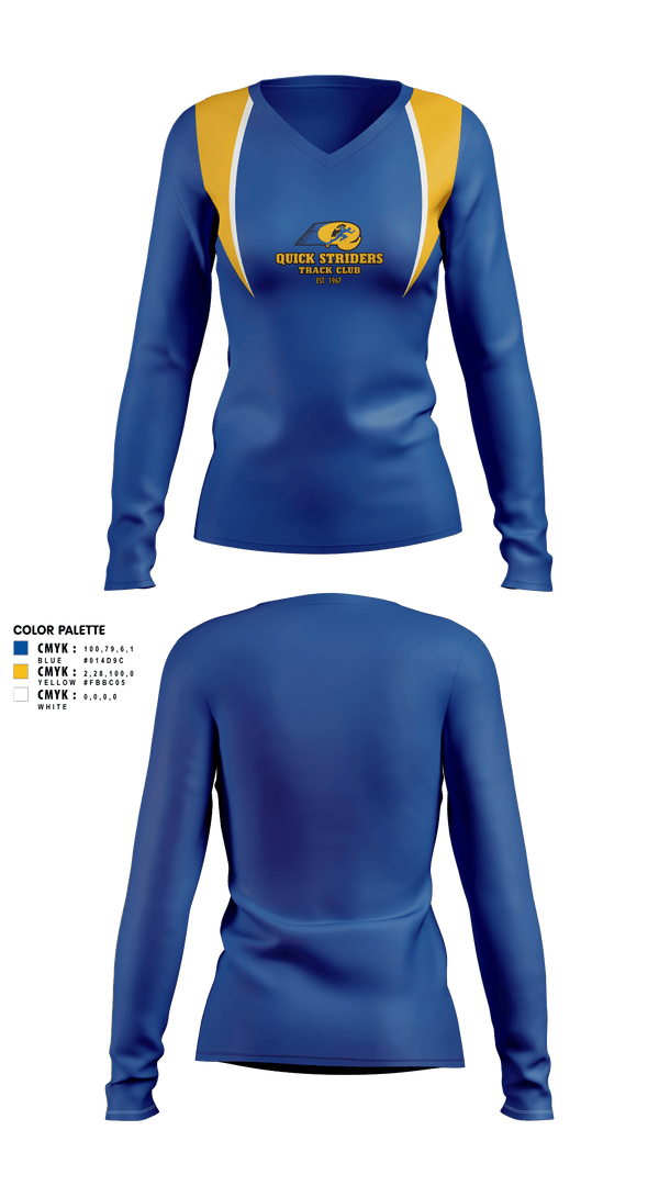 Womens Long Sleeve Vneck Shirt, Quick Striders, Track & Field, Teamtime, Team time, sublimation, custom sports apparel, team uniforms, spirit wear, spiritwear, sports uniforms, custom shirts, team store, custom team store, fundraiser sports, apparel fundraiser