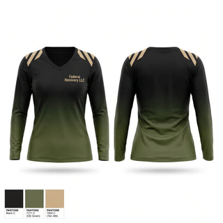 Womens Long Sleeve Vneck Shirt, Federal Recovery LLC, Marines, Teamtime, Team time, sublimation, custom sports apparel, team uniforms, spirit wear, spiritwear, sports uniforms, custom shirts, team store, custom team store, fundraiser sports, apparel fundraiser