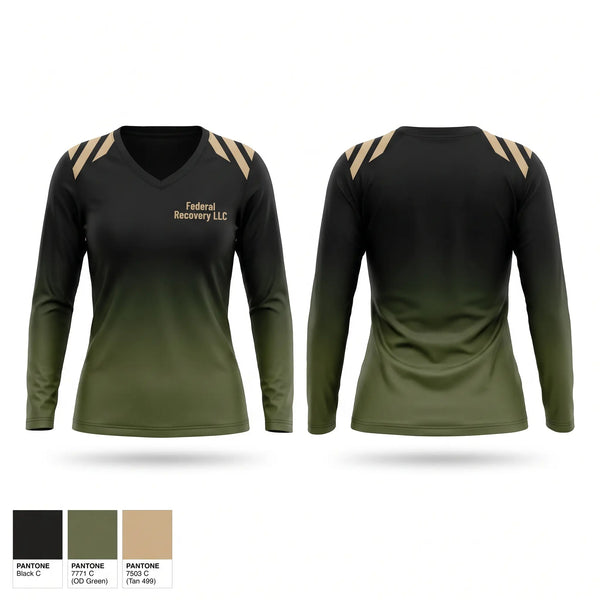 Womens Long Sleeve Vneck Shirt, Federal Recovery LLC, Marines, Teamtime, Team time, sublimation, custom sports apparel, team uniforms, spirit wear, spiritwear, sports uniforms, custom shirts, team store, custom team store, fundraiser sports, apparel fundraiser