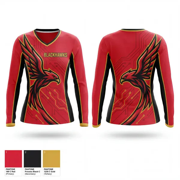 Womens Long Sleeve Vneck Shirt, Raleigh Blackhawks, Baseball, Teamtime, Team time, sublimation, custom sports apparel, team uniforms, spirit wear, spiritwear, sports uniforms, custom shirts, team store, custom team store, fundraiser sports, apparel fundraiser