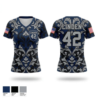 Womens Short Sleeve Vneck Shirt, Linden 42, Police, Teamtime, Team time, sublimation, custom sports apparel, team uniforms, spirit wear, spiritwear, sports uniforms, custom shirts, team store, custom team store, fundraiser sports, apparel fundraiser