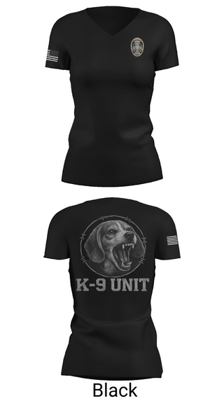 Womens Short Sleeve Vneck Shirt, Farmersville PD K9 Hunter, Police, Teamtime, Team time, sublimation, custom sports apparel, team uniforms, spirit wear, spiritwear, sports uniforms, custom shirts, team store, custom team store, fundraiser sports, apparel fundraiser