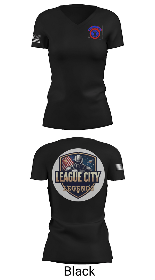 Womens Short Sleeve Vneck Shirt, LEAGUE CITY RECRUITING, Army, Teamtime, Team time, sublimation, custom sports apparel, team uniforms, spirit wear, spiritwear, sports uniforms, custom shirts, team store, custom team store, fundraiser sports, apparel fundraiser