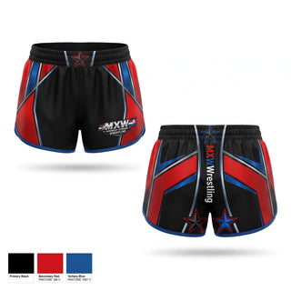 Womens Shorts, Midwest Xtreme Wrestling, Wrestling, Teamtime, Team time, sublimation, custom sports apparel, team uniforms, spirit wear, spiritwear, sports uniforms, custom shirts, team store, custom team store, fundraiser sports, apparel fundraiser