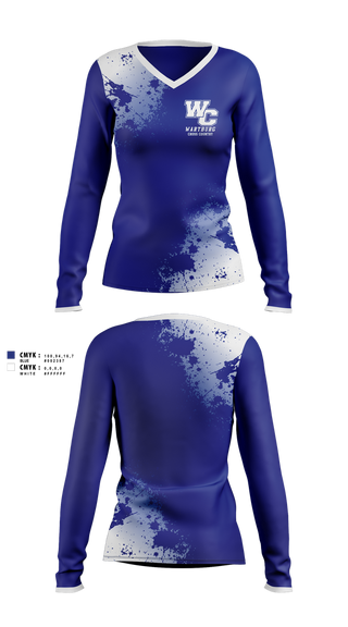 Womens Long Sleeve Vneck Shirt, Wartburg Cross Country, Cross Country, Teamtime, Team time, sublimation, custom sports apparel, team uniforms, spirit wear, spiritwear, sports uniforms, custom shirts, team store, custom team store, fundraiser sports, apparel fundraiser