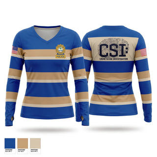 Womens Long Sleeve Vneck Shirt, CRIME SCENE UNIT, Police, Teamtime, Team time, sublimation, custom sports apparel, team uniforms, spirit wear, spiritwear, sports uniforms, custom shirts, team store, custom team store, fundraiser sports, apparel fundraiser