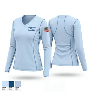 Womens Long Sleeve Vneck Shirt, Canandaigua Police Department, Police, Teamtime, Team time, sublimation, custom sports apparel, team uniforms, spirit wear, spiritwear, sports uniforms, custom shirts, team store, custom team store, fundraiser sports, apparel fundraiser