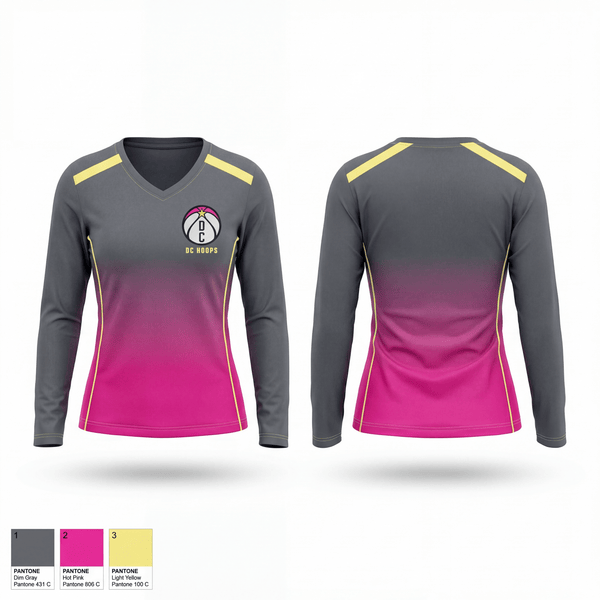 Womens Long Sleeve Vneck Shirt, DC Hoops, Women's Basketball, Teamtime, Team time, sublimation, custom sports apparel, team uniforms, spirit wear, spiritwear, sports uniforms, custom shirts, team store, custom team store, fundraiser sports, apparel fundraiser