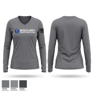 Womens Long Sleeve Vneck Shirt, Nicholas County EMS, EMS/EMT, Teamtime, Team time, sublimation, custom sports apparel, team uniforms, spirit wear, spiritwear, sports uniforms, custom shirts, team store, custom team store, fundraiser sports, apparel fundraiser