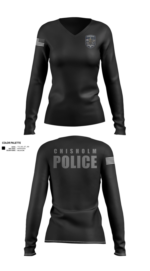 Womens Long Sleeve Vneck Shirt, Chisholm Police Department, Police, Teamtime, Team time, sublimation, custom sports apparel, team uniforms, spirit wear, spiritwear, sports uniforms, custom shirts, team store, custom team store, fundraiser sports, apparel fundraiser