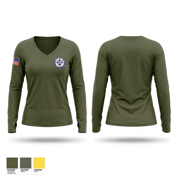 Womens Long Sleeve Vneck Shirt, TRANS SVCS CO CLB 25 CLR 45 4TH MLG, Marines, Teamtime, Team time, sublimation, custom sports apparel, team uniforms, spirit wear, spiritwear, sports uniforms, custom shirts, team store, custom team store, fundraiser sports, apparel fundraiser