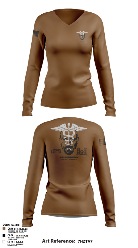 Womens Long Sleeve Vneck Shirt, Heisenberg’s, Army, Teamtime, Team time, sublimation, custom sports apparel, team uniforms, spirit wear, spiritwear, sports uniforms, custom shirts, team store, custom team store, fundraiser sports, apparel fundraiser