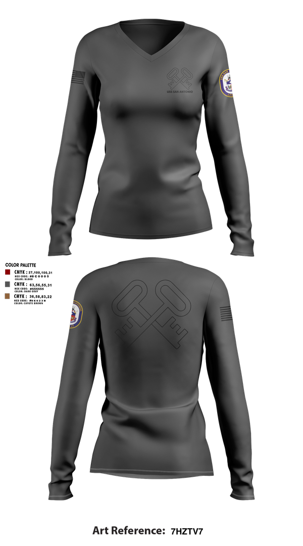 Womens Long Sleeve Vneck Shirt, Uss San Antonio, Navy, Teamtime, Team time, sublimation, custom sports apparel, team uniforms, spirit wear, spiritwear, sports uniforms, custom shirts, team store, custom team store, fundraiser sports, apparel fundraiser