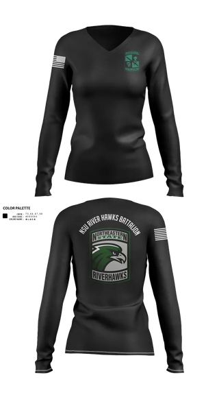 Womens Long Sleeve Vneck Shirt, River Hawks, Army, Teamtime, Team time, sublimation, custom sports apparel, team uniforms, spirit wear, spiritwear, sports uniforms, custom shirts, team store, custom team store, fundraiser sports, apparel fundraiser