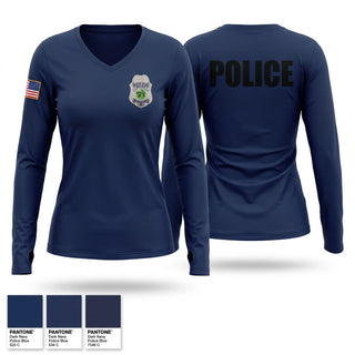 Womens Long Sleeve Vneck Shirt, Valparaiso Police Department, Police, Teamtime, Team time, sublimation, custom sports apparel, team uniforms, spirit wear, spiritwear, sports uniforms, custom shirts, team store, custom team store, fundraiser sports, apparel fundraiser