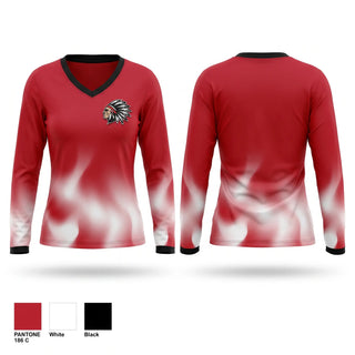 Womens Long Sleeve Vneck Shirt, Redskins, Softball, Teamtime, Team time, sublimation, custom sports apparel, team uniforms, spirit wear, spiritwear, sports uniforms, custom shirts, team store, custom team store, fundraiser sports, apparel fundraiser