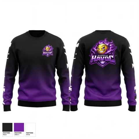 Crew Neck Sweatshirt, Purple Havoc, Softball, Teamtime, Team time, sublimation, custom sports apparel, team uniforms, spirit wear, spiritwear, sports uniforms, custom shirts, team store, custom team store, fundraiser sports, apparel fundraiser