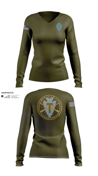 Womens Long Sleeve Vneck Shirt, 36th Infantry Division A Co 1-141, , Teamtime, Team time, sublimation, custom sports apparel, team uniforms, spirit wear, spiritwear, sports uniforms, custom shirts, team store, custom team store, fundraiser sports, apparel fundraiser