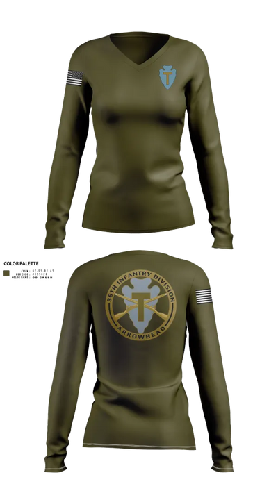 36th Infantry Division A Co 1-141 23724851 Women's Long Sleeve V-neck Shirt - 21