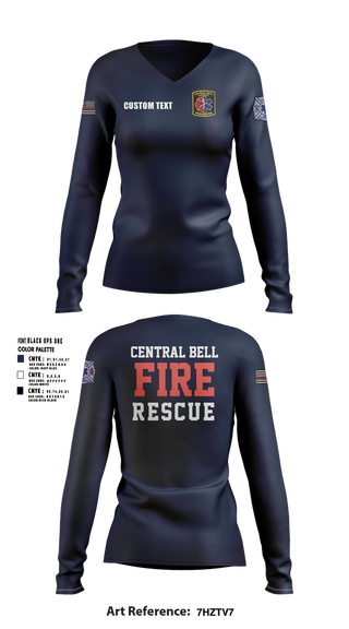 Womens Long Sleeve Vneck Shirt, Central Bell County Fire Rescue, Fire Department, Teamtime, Team time, sublimation, custom sports apparel, team uniforms, spirit wear, spiritwear, sports uniforms, custom shirts, team store, custom team store, fundraiser sports, apparel fundraiser