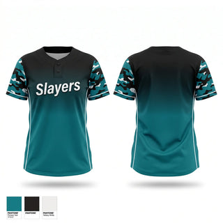 Two Button Softball Jersey, Slayers, Softball, Teamtime, Team time, sublimation, custom sports apparel, team uniforms, spirit wear, spiritwear, sports uniforms, custom shirts, team store, custom team store, fundraiser sports, apparel fundraiser