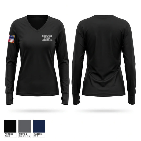 Womens Long Sleeve Vneck Shirt, Brentwood Police Department, Police, Teamtime, Team time, sublimation, custom sports apparel, team uniforms, spirit wear, spiritwear, sports uniforms, custom shirts, team store, custom team store, fundraiser sports, apparel fundraiser