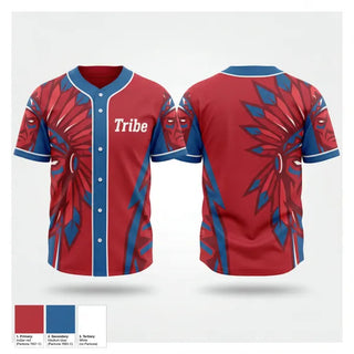 Full Button Baseball Jersey, Tribe, Baseball, Teamtime, Team time, sublimation, custom sports apparel, team uniforms, spirit wear, spiritwear, sports uniforms, custom shirts, team store, custom team store, fundraiser sports, apparel fundraiser