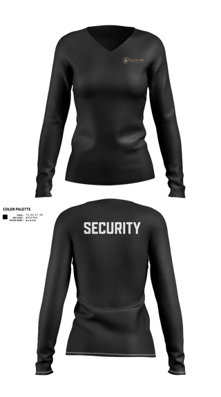 Womens Long Sleeve Vneck Shirt, Black Tier Executive Protection, , Teamtime, Team time, sublimation, custom sports apparel, team uniforms, spirit wear, spiritwear, sports uniforms, custom shirts, team store, custom team store, fundraiser sports, apparel fundraiser