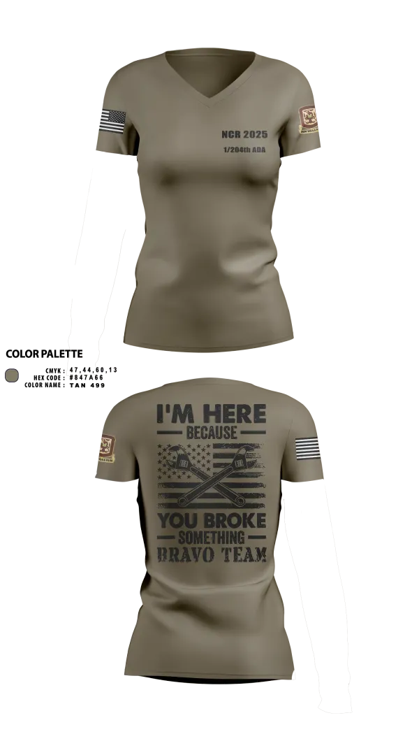 Womens Short Sleeve Vneck Shirt, 1/204th ADA, , Teamtime, Team time, sublimation, custom sports apparel, team uniforms, spirit wear, spiritwear, sports uniforms, custom shirts, team store, custom team store, fundraiser sports, apparel fundraiser