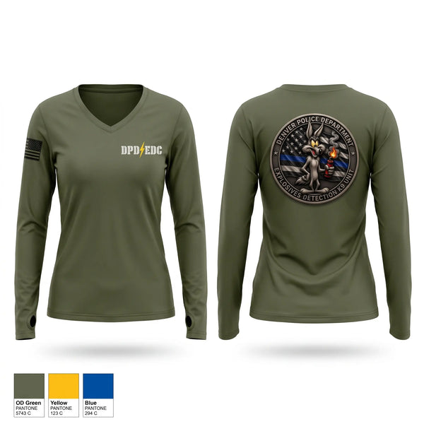 Womens Long Sleeve Vneck Shirt, Explosives detection k9 unit, Police, Teamtime, Team time, sublimation, custom sports apparel, team uniforms, spirit wear, spiritwear, sports uniforms, custom shirts, team store, custom team store, fundraiser sports, apparel fundraiser