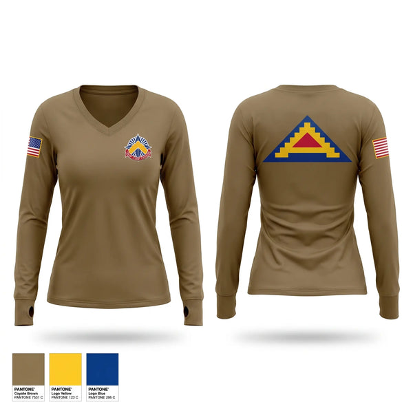 Womens Long Sleeve Vneck Shirt, 7 ATC, Army, Teamtime, Team time, sublimation, custom sports apparel, team uniforms, spirit wear, spiritwear, sports uniforms, custom shirts, team store, custom team store, fundraiser sports, apparel fundraiser