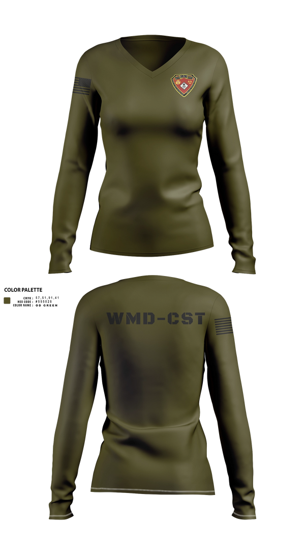 Womens Long Sleeve Vneck Shirt, 2nd WMD CST, Army, Teamtime, Team time, sublimation, custom sports apparel, team uniforms, spirit wear, spiritwear, sports uniforms, custom shirts, team store, custom team store, fundraiser sports, apparel fundraiser