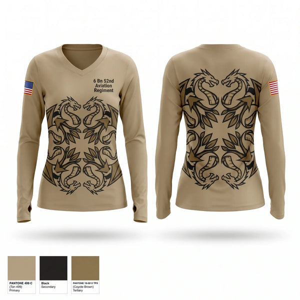 Womens Long Sleeve Vneck Shirt, 6 Bn 52nd Aviation Regiment, Army, Teamtime, Team time, sublimation, custom sports apparel, team uniforms, spirit wear, spiritwear, sports uniforms, custom shirts, team store, custom team store, fundraiser sports, apparel fundraiser