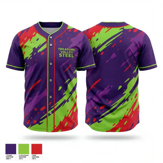 Full Button Baseball Jersey, Treasure valley steel, Baseball, Teamtime, Team time, sublimation, custom sports apparel, team uniforms, spirit wear, spiritwear, sports uniforms, custom shirts, team store, custom team store, fundraiser sports, apparel fundraiser