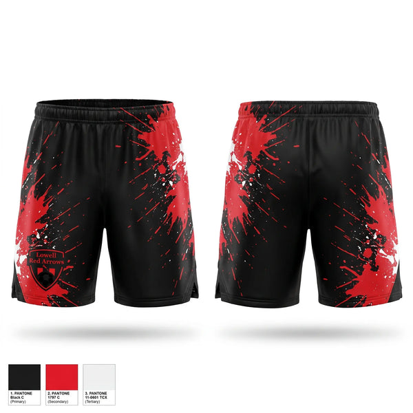 Mens Soccer Shorts, Lowell Red Arrows, Men's Soccer, Teamtime, Team time, sublimation, custom sports apparel, team uniforms, spirit wear, spiritwear, sports uniforms, custom shirts, team store, custom team store, fundraiser sports, apparel fundraiser