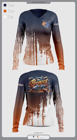 Womens Long Sleeve Vneck Shirt, Lady Broncos, Cheer, Teamtime, Team time, sublimation, custom sports apparel, team uniforms, spirit wear, spiritwear, sports uniforms, custom shirts, team store, custom team store, fundraiser sports, apparel fundraiser