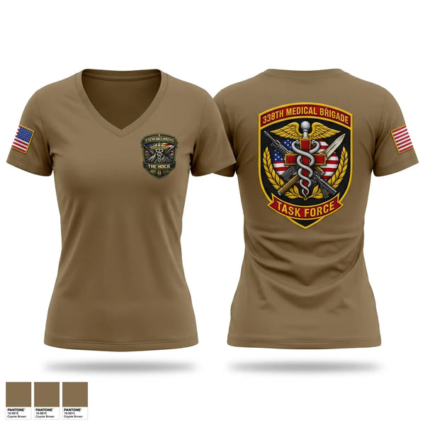 Womens Short Sleeve Vneck Shirt, 338th MED BDE, Army, Teamtime, Team time, sublimation, custom sports apparel, team uniforms, spirit wear, spiritwear, sports uniforms, custom shirts, team store, custom team store, fundraiser sports, apparel fundraiser