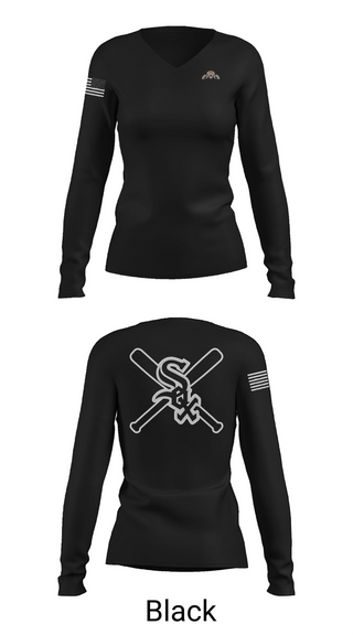 Womens Long Sleeve Vneck Shirt, Bessemer White Sox, Baseball, Teamtime, Team time, sublimation, custom sports apparel, team uniforms, spirit wear, spiritwear, sports uniforms, custom shirts, team store, custom team store, fundraiser sports, apparel fundraiser