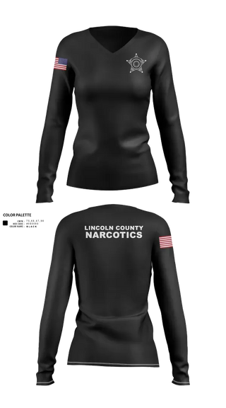 Womens Long Sleeve Vneck Shirt, Lincoln County Narcotics, Police, Teamtime, Team time, sublimation, custom sports apparel, team uniforms, spirit wear, spiritwear, sports uniforms, custom shirts, team store, custom team store, fundraiser sports, apparel fundraiser