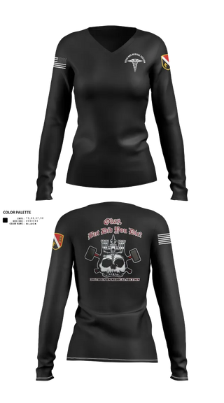 Womens Long Sleeve Vneck Shirt, 205th HHC MEDICAL SECTION, , Teamtime, Team time, sublimation, custom sports apparel, team uniforms, spirit wear, spiritwear, sports uniforms, custom shirts, team store, custom team store, fundraiser sports, apparel fundraiser