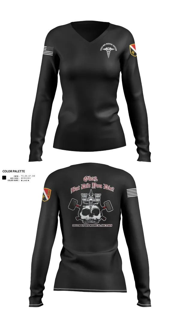 Womens Long Sleeve Vneck Shirt, 205th HHC MEDICAL SECTION, , Teamtime, Team time, sublimation, custom sports apparel, team uniforms, spirit wear, spiritwear, sports uniforms, custom shirts, team store, custom team store, fundraiser sports, apparel fundraiser