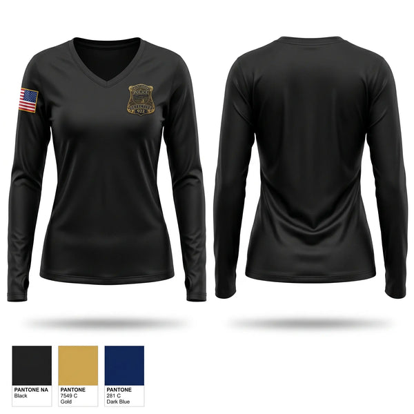 Womens Long Sleeve Vneck Shirt, Winthrop Police Detectives, Police, Teamtime, Team time, sublimation, custom sports apparel, team uniforms, spirit wear, spiritwear, sports uniforms, custom shirts, team store, custom team store, fundraiser sports, apparel fundraiser