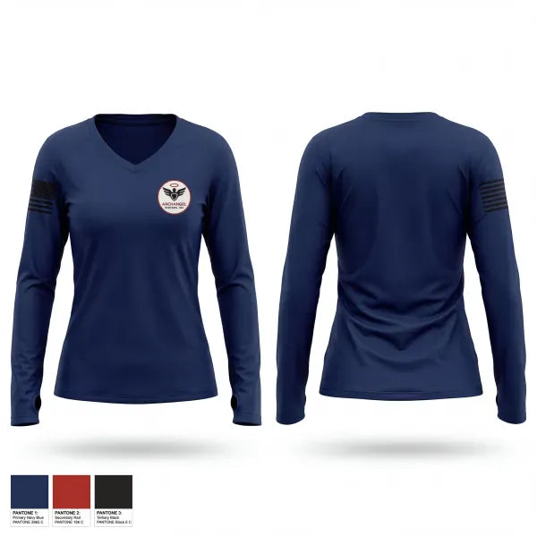 Womens Long Sleeve Vneck Shirt, Archangel Systems, EMS/EMT, Teamtime, Team time, sublimation, custom sports apparel, team uniforms, spirit wear, spiritwear, sports uniforms, custom shirts, team store, custom team store, fundraiser sports, apparel fundraiser