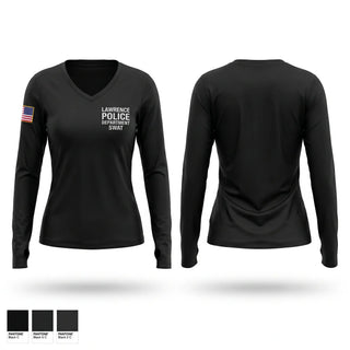 Womens Long Sleeve Vneck Shirt, Lawrence Police Department SWAT, Police, Teamtime, Team time, sublimation, custom sports apparel, team uniforms, spirit wear, spiritwear, sports uniforms, custom shirts, team store, custom team store, fundraiser sports, apparel fundraiser