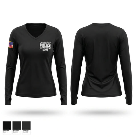 Womens Long Sleeve Vneck Shirt, Lawrence Police Department SWAT, Police, Teamtime, Team time, sublimation, custom sports apparel, team uniforms, spirit wear, spiritwear, sports uniforms, custom shirts, team store, custom team store, fundraiser sports, apparel fundraiser