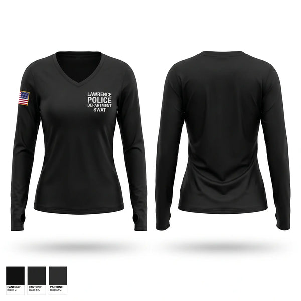 Womens Long Sleeve Vneck Shirt, Lawrence Police Department SWAT, Police, Teamtime, Team time, sublimation, custom sports apparel, team uniforms, spirit wear, spiritwear, sports uniforms, custom shirts, team store, custom team store, fundraiser sports, apparel fundraiser