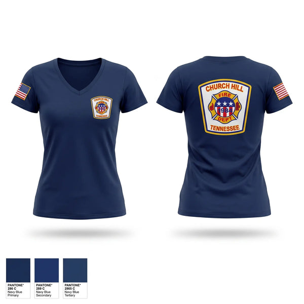 Womens Short Sleeve Vneck Shirt, Church Hill Fire Department, Fire Department, Teamtime, Team time, sublimation, custom sports apparel, team uniforms, spirit wear, spiritwear, sports uniforms, custom shirts, team store, custom team store, fundraiser sports, apparel fundraiser