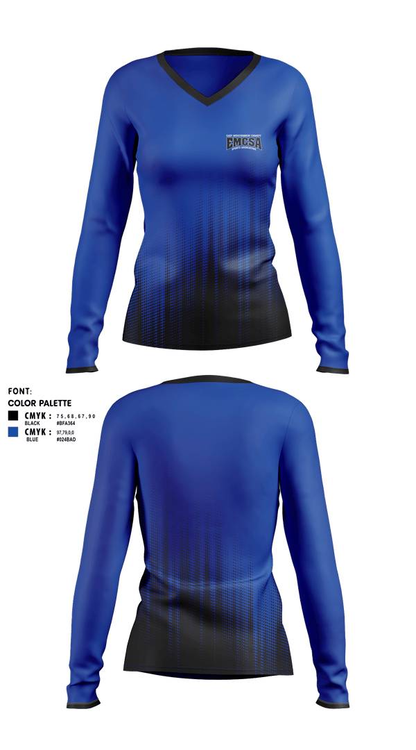 Women's Long Sleeve Vneck Shirt, East Montgomery County Sports Association, Spirit Store, Teamtime, Team time, sublimation, custom sports apparel, team uniforms, spirit wear, spiritwear, sports uniforms, custom shirts, team store, custom team store, fundraiser sports, apparel fundraiser